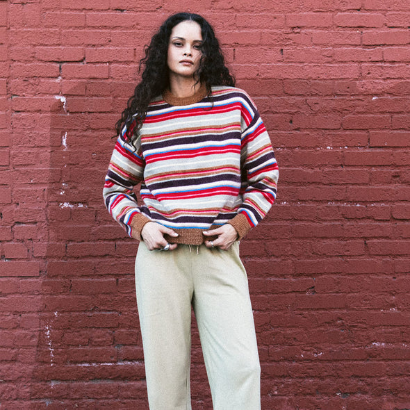 BRIXTON Women's Cozy Crew Sweater - Multi Stripe