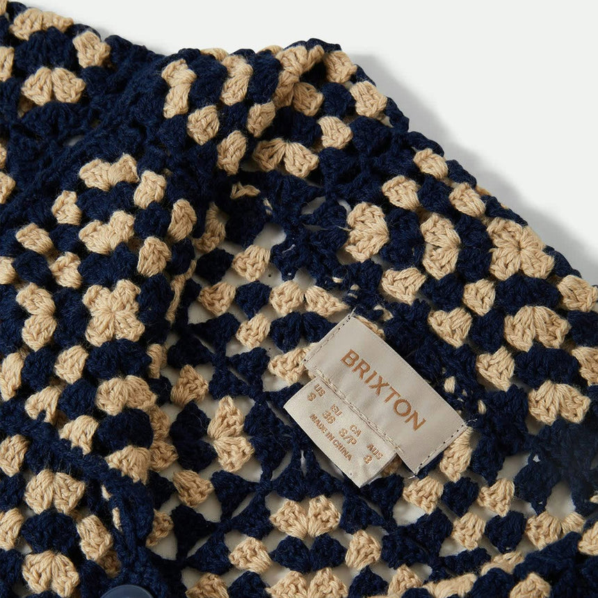 BRIXTON Women's Crochet Short Sleeve Button Down - Mood Indigo/Off White