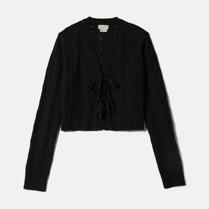 BRIXTON Women's Cropped Pointelle Tie Cardigan - Black