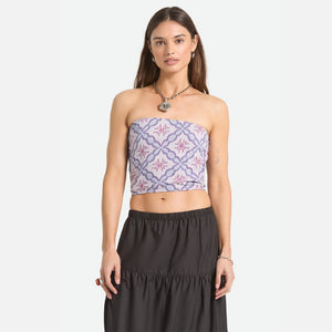 BRIXTON Women's Hot To Go Tube Top - Off White/Blue Tile