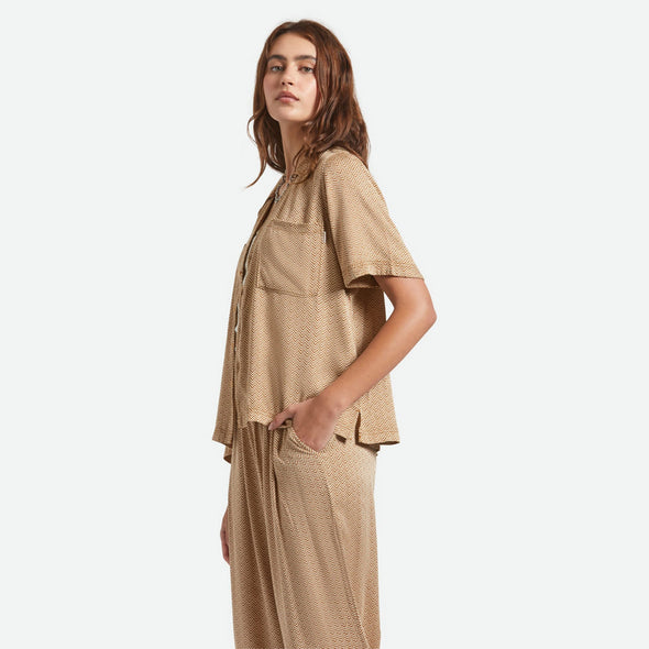 BRIXTON Women's Hudson Lounge Short Sleeve Woven Shirt - Washed Copper/Whitecap