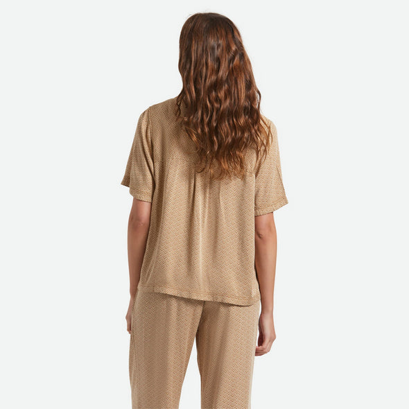 BRIXTON Women's Hudson Lounge Short Sleeve Woven Shirt - Washed Copper/Whitecap