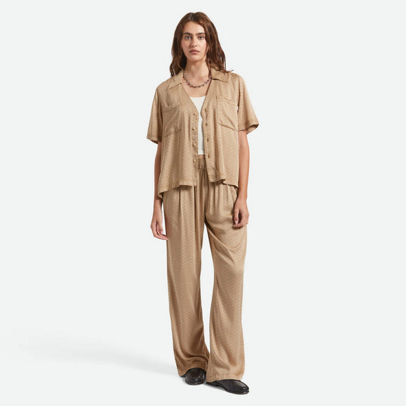 BRIXTON Women's Hudson Lounge Short Sleeve Woven Shirt - Washed Copper/Whitecap