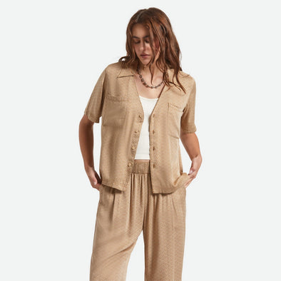 BRIXTON Women's Hudson Lounge Short Sleeve Woven Shirt - Washed Copper/Whitecap