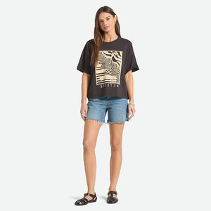 BRIXTON Women's Poolside Boxy Crew Tee - Washed Black