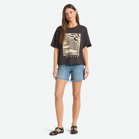 BRIXTON Women's Poolside Boxy Crew Tee - Washed Black