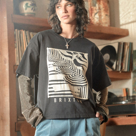 BRIXTON Women's Poolside Boxy Crew Tee - Washed Black