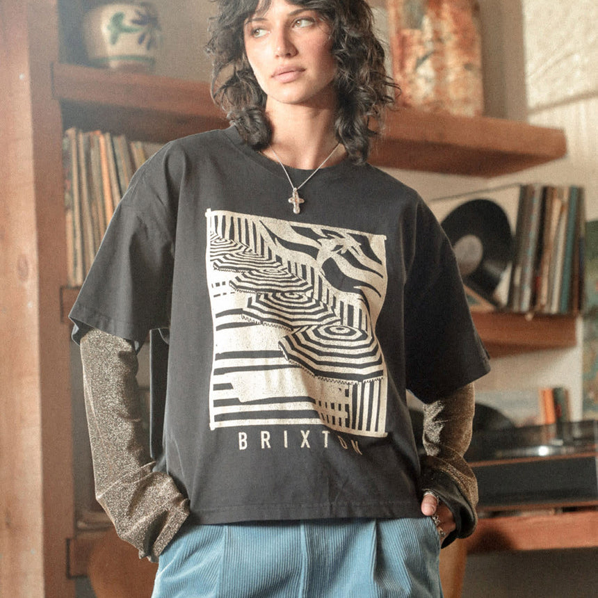 BRIXTON Women's Poolside Boxy Crew Tee - Washed Black