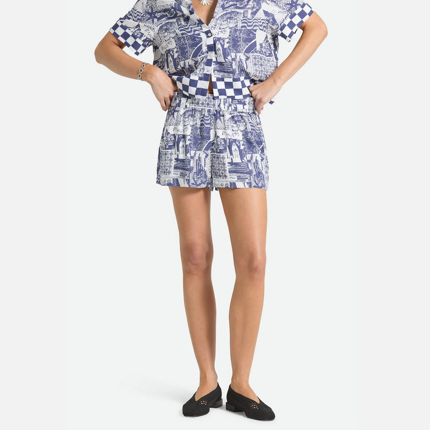 BRIXTON Women's Post Playa Elastic Waist Short - Navy/White Collage