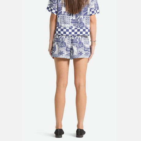 BRIXTON Women's Post Playa Elastic Waist Short - Navy/White Collage