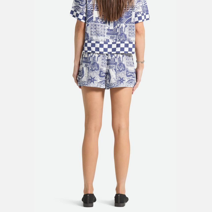 BRIXTON Women's Post Playa Elastic Waist Short - Navy/White Collage
