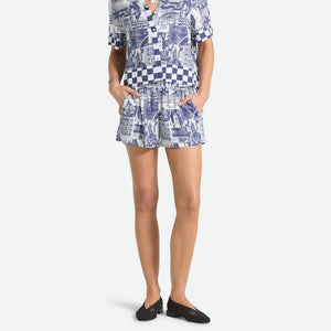BRIXTON Women's Post Playa Elastic Waist Short - Navy/White Collage