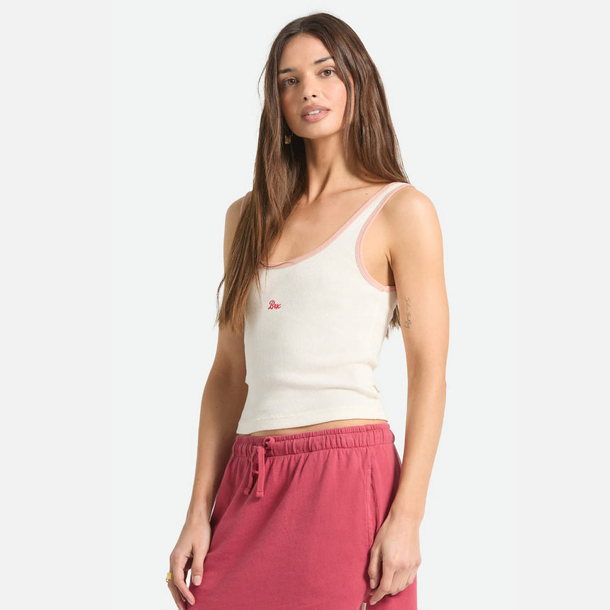 BRIXTON Women's Ringer Organic A-Tank - Off White/Silver Pink
