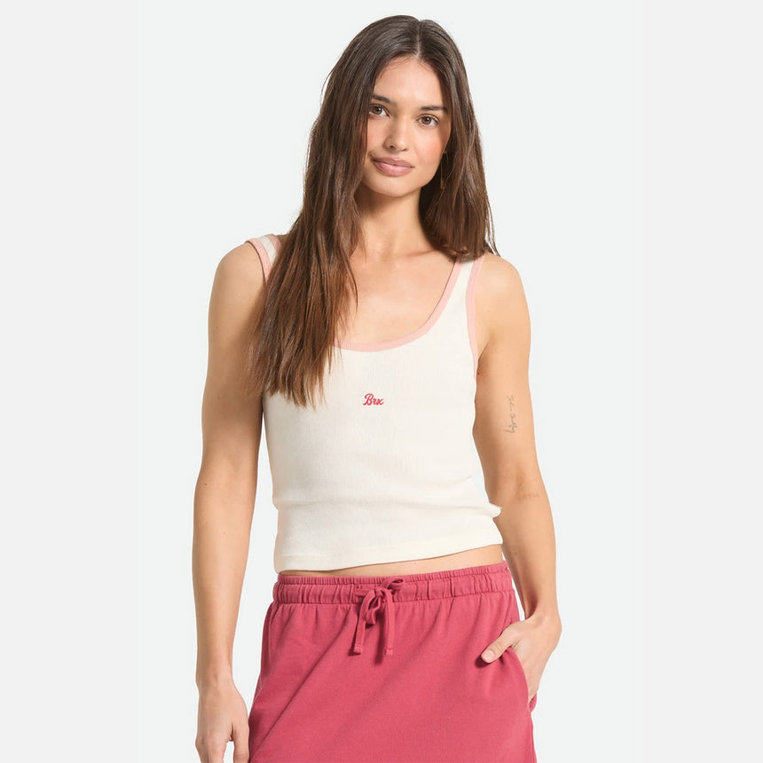 BRIXTON Women's Ringer Organic A-Tank - Off White/Silver Pink