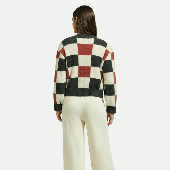 BRIXTON Women's Rivington Crew Cardigan - Cowhide/Whitecap/Black Check