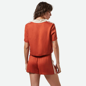 BRIXTON Women's Silky Short Sleeve Bowling Button Down - Burnt Brick