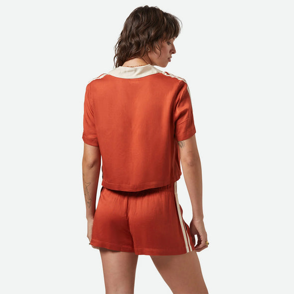 BRIXTON Women's Silky Short Sleeve Bowling Button Down - Burnt Brick