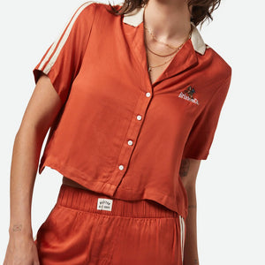 BRIXTON Women's Silky Short Sleeve Bowling Button Down - Burnt Brick