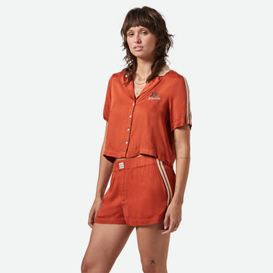 BRIXTON Women's Silky Short Sleeve Bowling Button Down - Burnt Brick
