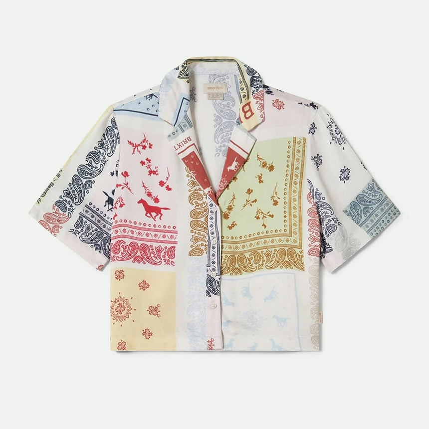BRIXTON Women's Silky Short Sleeve Bowling Button Down - Multi Colour Bandana