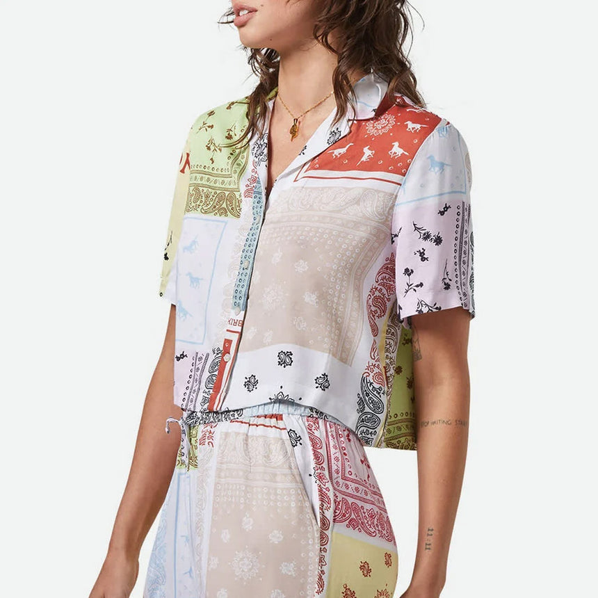 BRIXTON Women's Silky Short Sleeve Bowling Button Down - Multi Colour Bandana