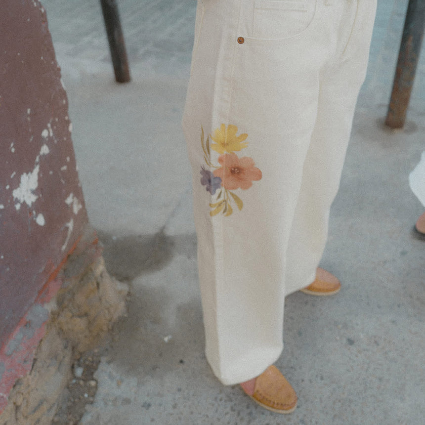 BRIXTON Women's The Chloe 5 Pocket Pant - Off White Floral Burst