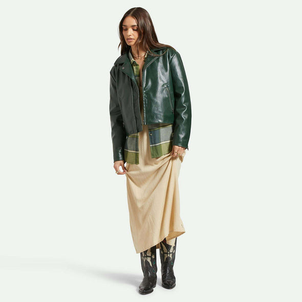 BRIXTON Women's The Moto Vegan Leather Jacket - Pine Needle