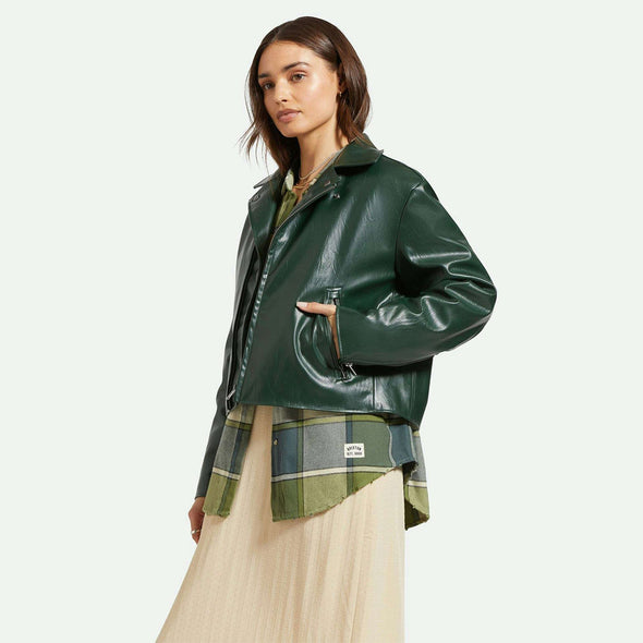 BRIXTON Women's The Moto Vegan Leather Jacket - Pine Needle