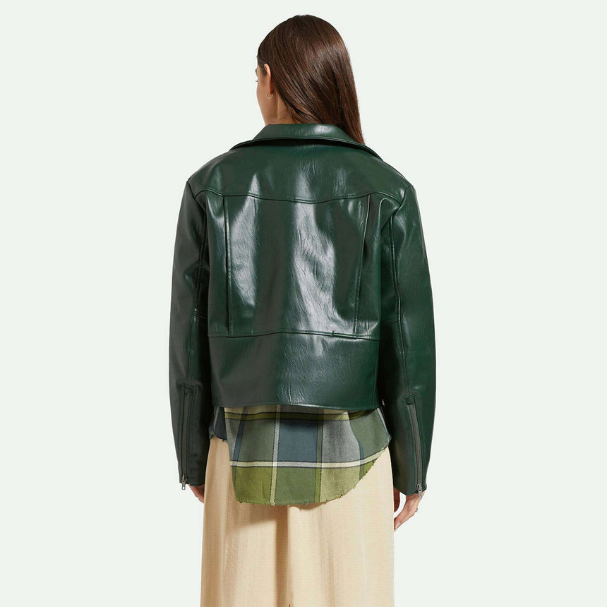 BRIXTON Women's The Moto Vegan Leather Jacket - Pine Needle