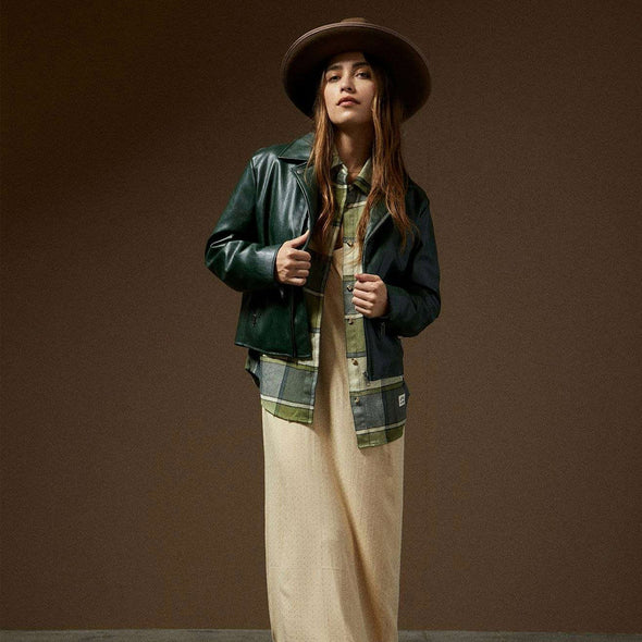 BRIXTON Women's The Moto Vegan Leather Jacket - Pine Needle