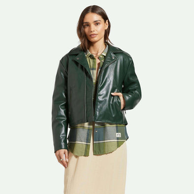 BRIXTON Women's The Moto Vegan Leather Jacket - Pine Needle