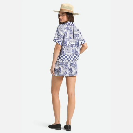 BRIXTON Women's The Omar Button Down Short Sleeve Shirt - Navy/White Collage