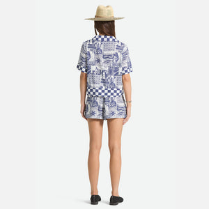 BRIXTON Women's The Omar Button Down Short Sleeve Shirt - Navy/White Collage