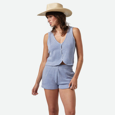 BRIXTON Women's The Weekend Cross Loop Terry Top - Off White/Electric Indigo