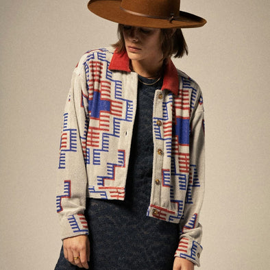 BRIXTON Women's Trail Terry Cloth Trucker Jacket - Electronic Indigo Pattern