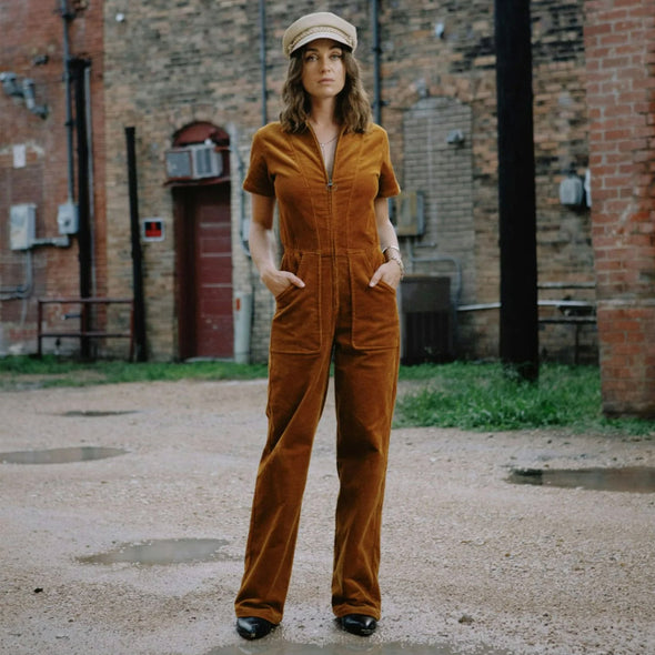 BRIXTON Women's Utility Jumpsuit - Golden Brown Cord