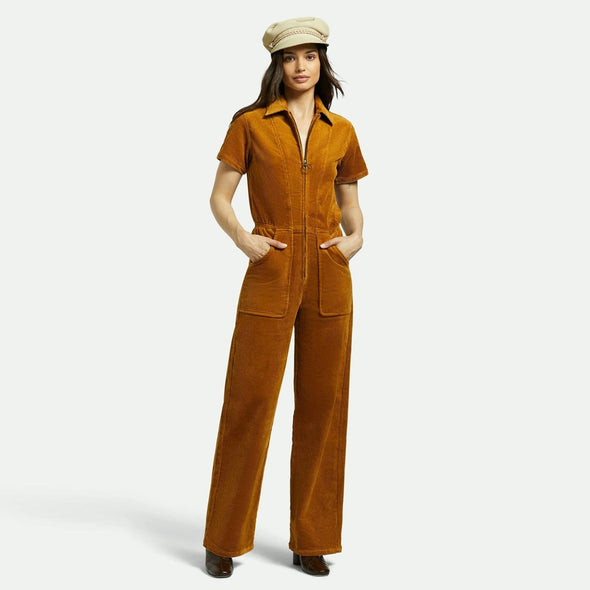 BRIXTON Women's Utility Jumpsuit - Golden Brown Cord