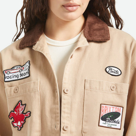 BRIXTON Women's Utopia Patchwork Overshirt - Washed Timeless Taupe