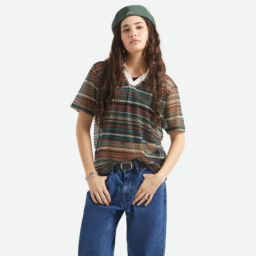 BRIXTON Women's Varsity Tee - Multi Retro Stripe