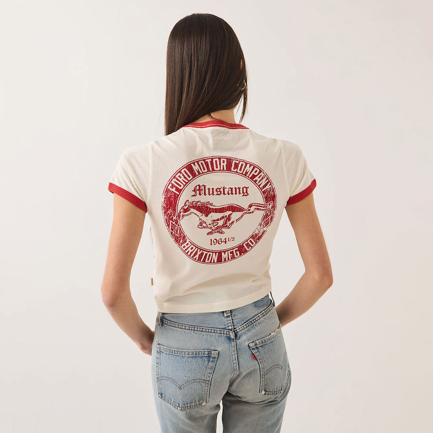 BRIXTON X Ford Women's Mustang Baby Ringer Tee - Wimbledon White