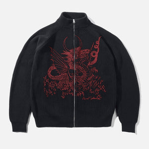 BUTTER GOODS Dragon Knit Zip Thru Sweater - Black/Red