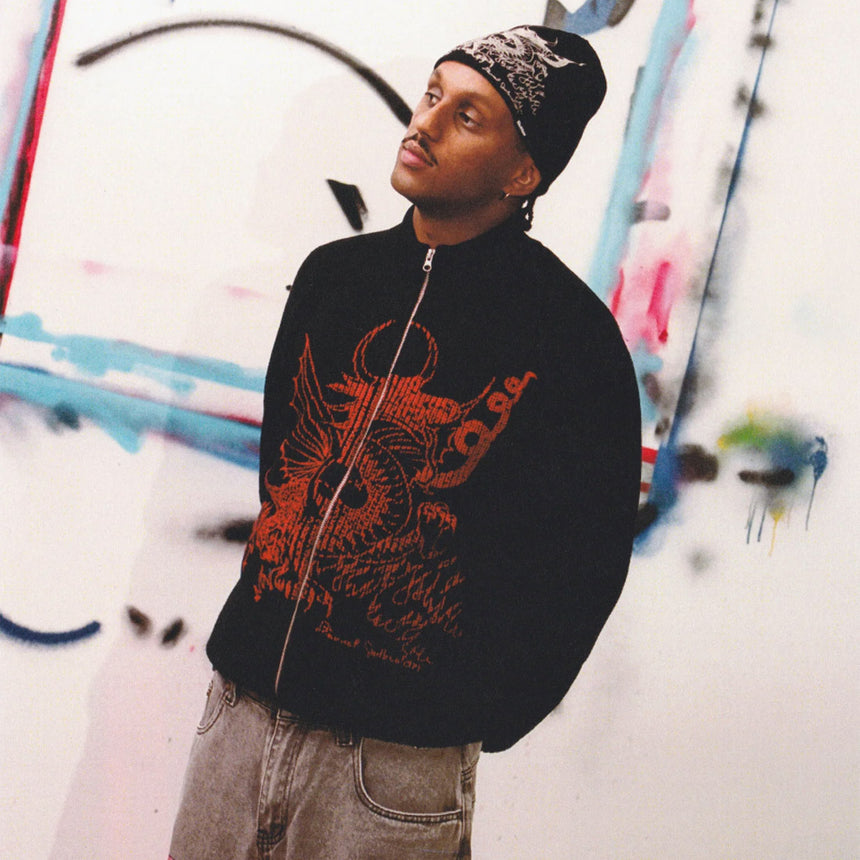 BUTTER GOODS Dragon Knit Zip Thru Sweater - Black/Red