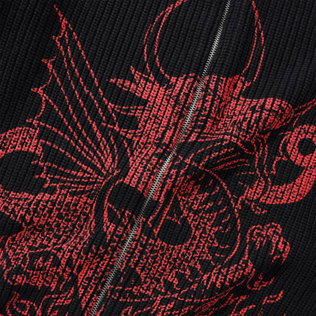 BUTTER GOODS Dragon Knit Zip Thru Sweater - Black/Red