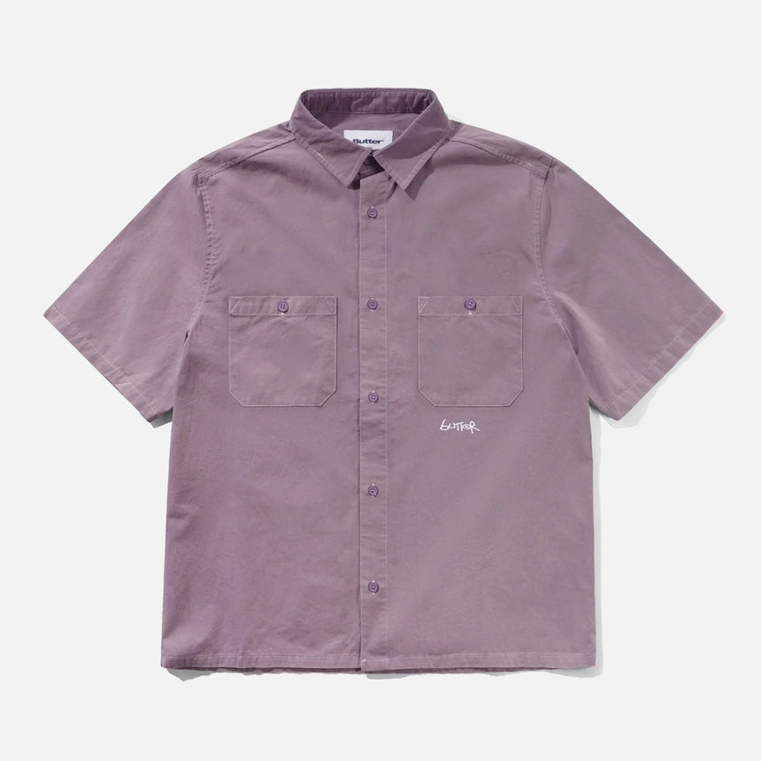BUTTER GOODS Contrast Stitch Short Sleeve Shirt - Eggplant