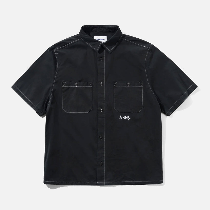 BUTTER GOODS Contrast Stitch Short Sleeve Shirt - Washed Black