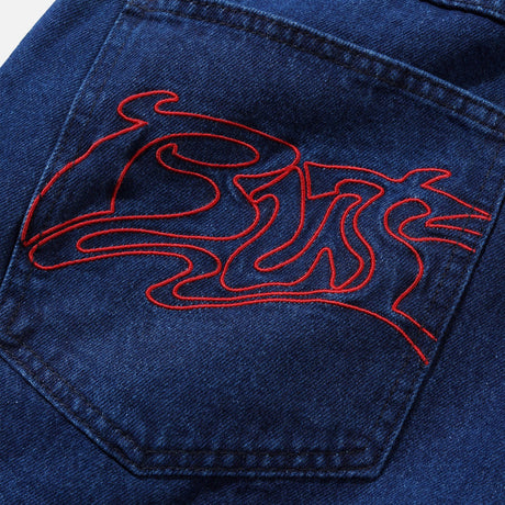 BUTTER GOODS Drummer Baggy Denim Jeans - Raw Dark Indigo