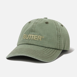 BUTTER GOODS Ripstop Rounded Logo 6 Panel Cap - Washed Army