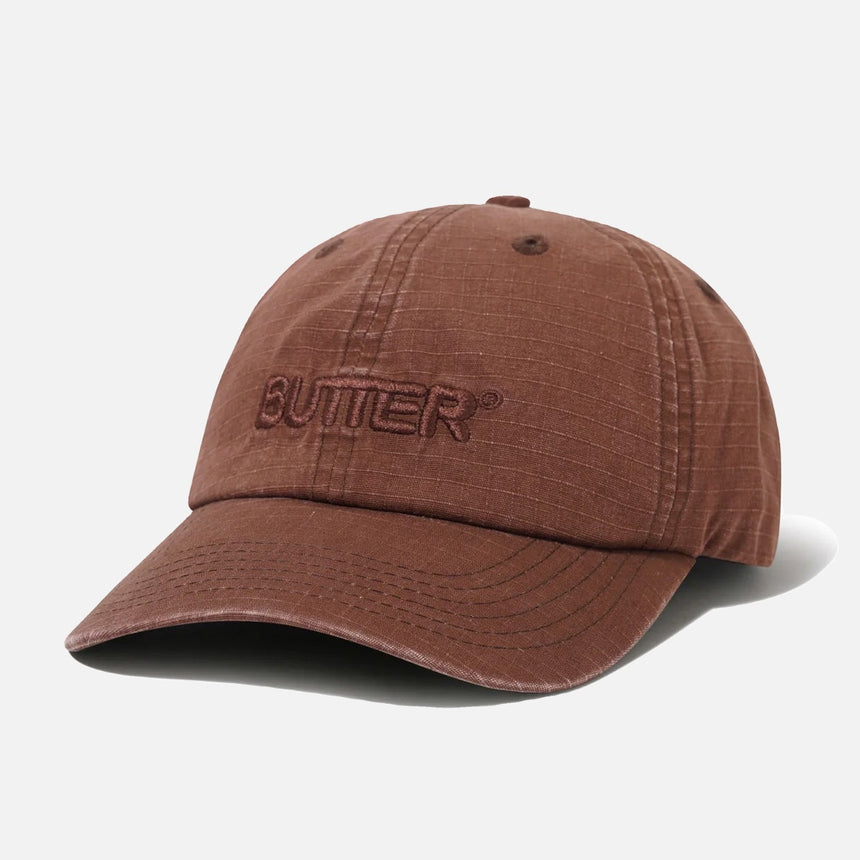 BUTTER GOODS Ripstop Rounded Logo 6 Panel Cap - Washed Brown