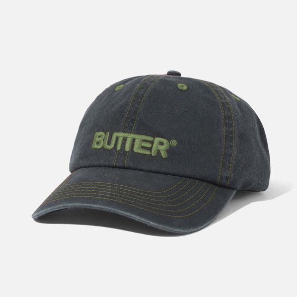 BUTTER GOODS Rounded Logo 6 Panel Cap - Washed Black