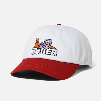 BUTTER GOODS Snail 6 Panel Cap - White/Cardinal